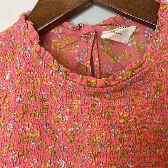 J.Crew Crewcuts Girls Smocked Puff Sleeve Top Floral Blouse Pink Wisp Coral XS - Picture 4 of 13
